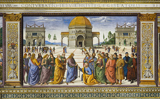 Pietro Perugino, Christ’s Charge to Saint Peter. Vatican Apostolic Palace, Sistine Chapel