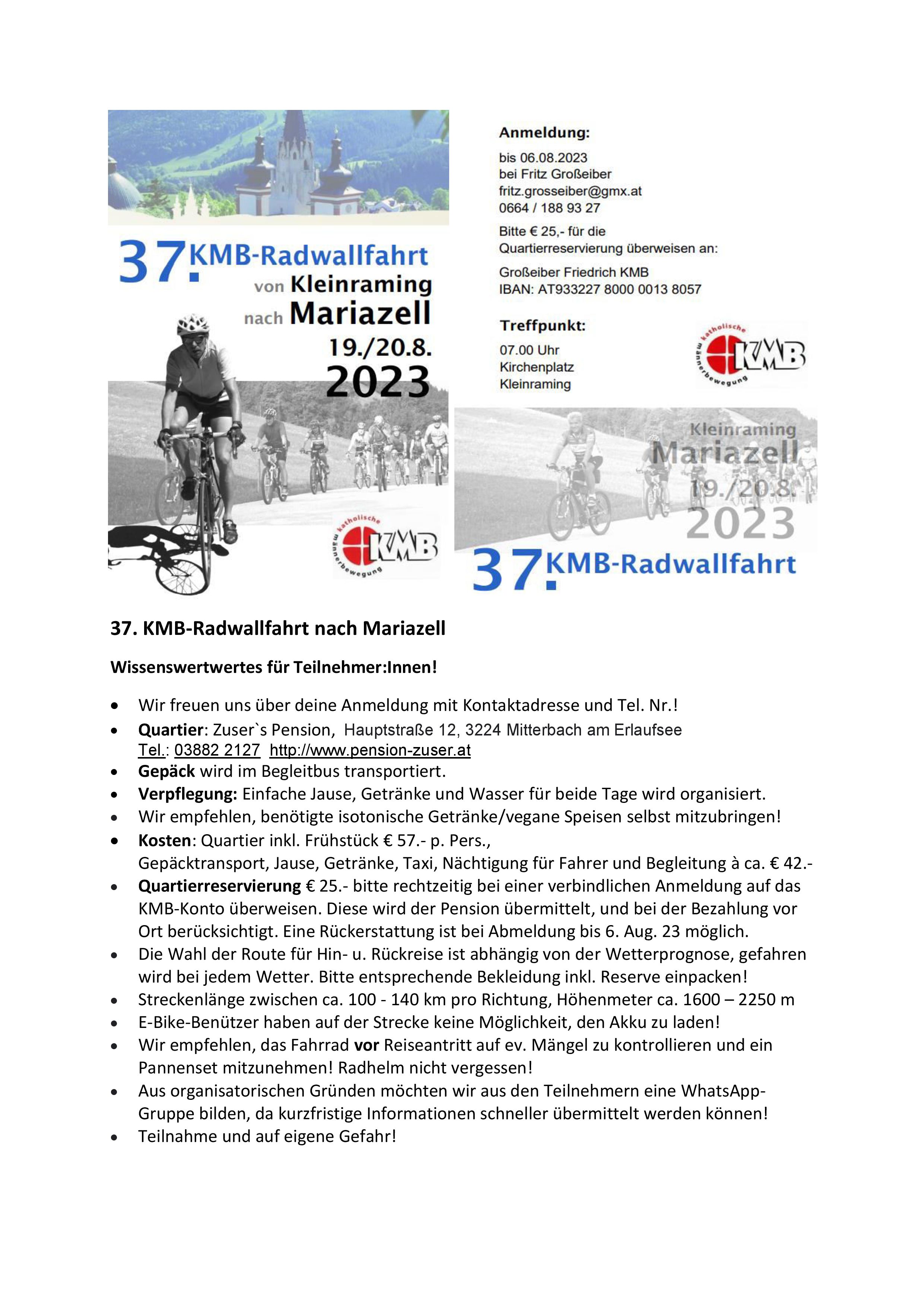37. KMB-Radwallfahrt nach Mariazell
