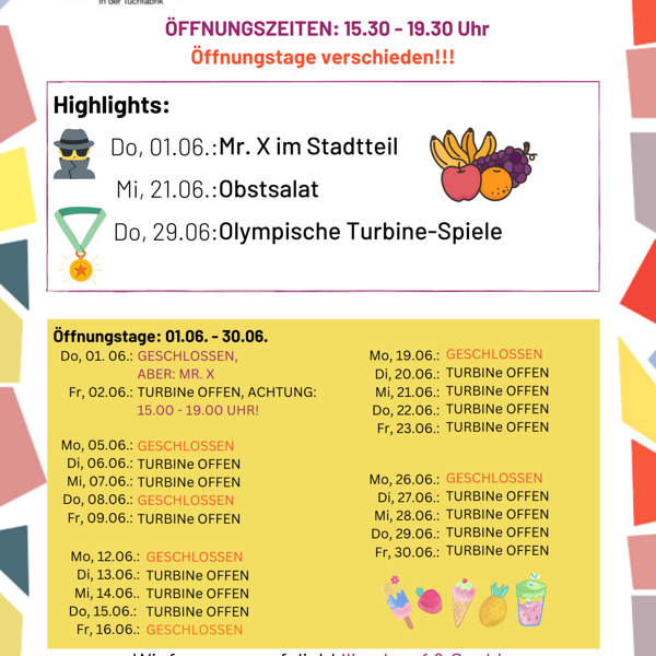 Monatsprogramm Juni / Turbine Monatsprogramm Juni